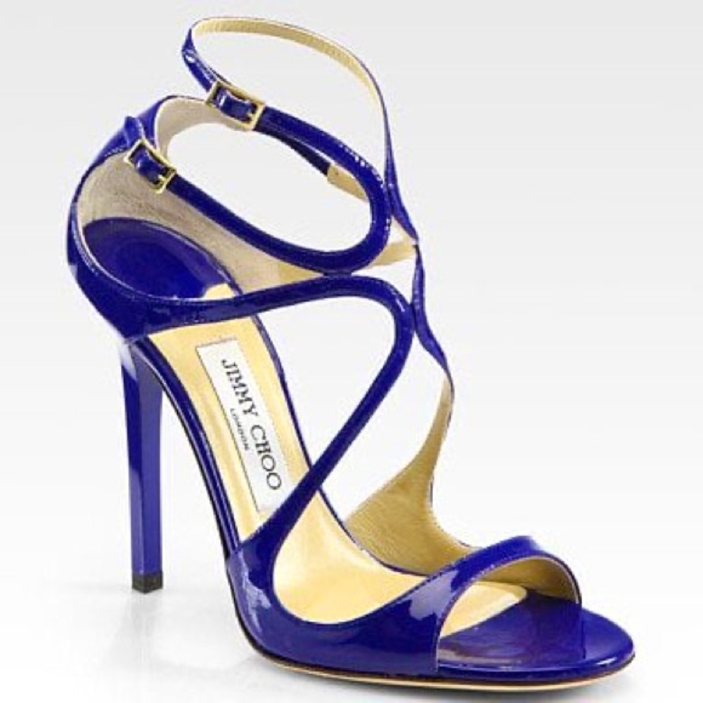 JIMMY CHOO COBALT BLUE PATENT LEATHER SANDALS SIZE EU 36 1/2 // 6.5